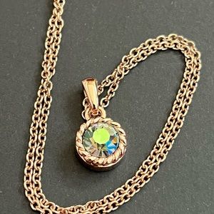 JBloom rose gold necklace with blue and green sparkle